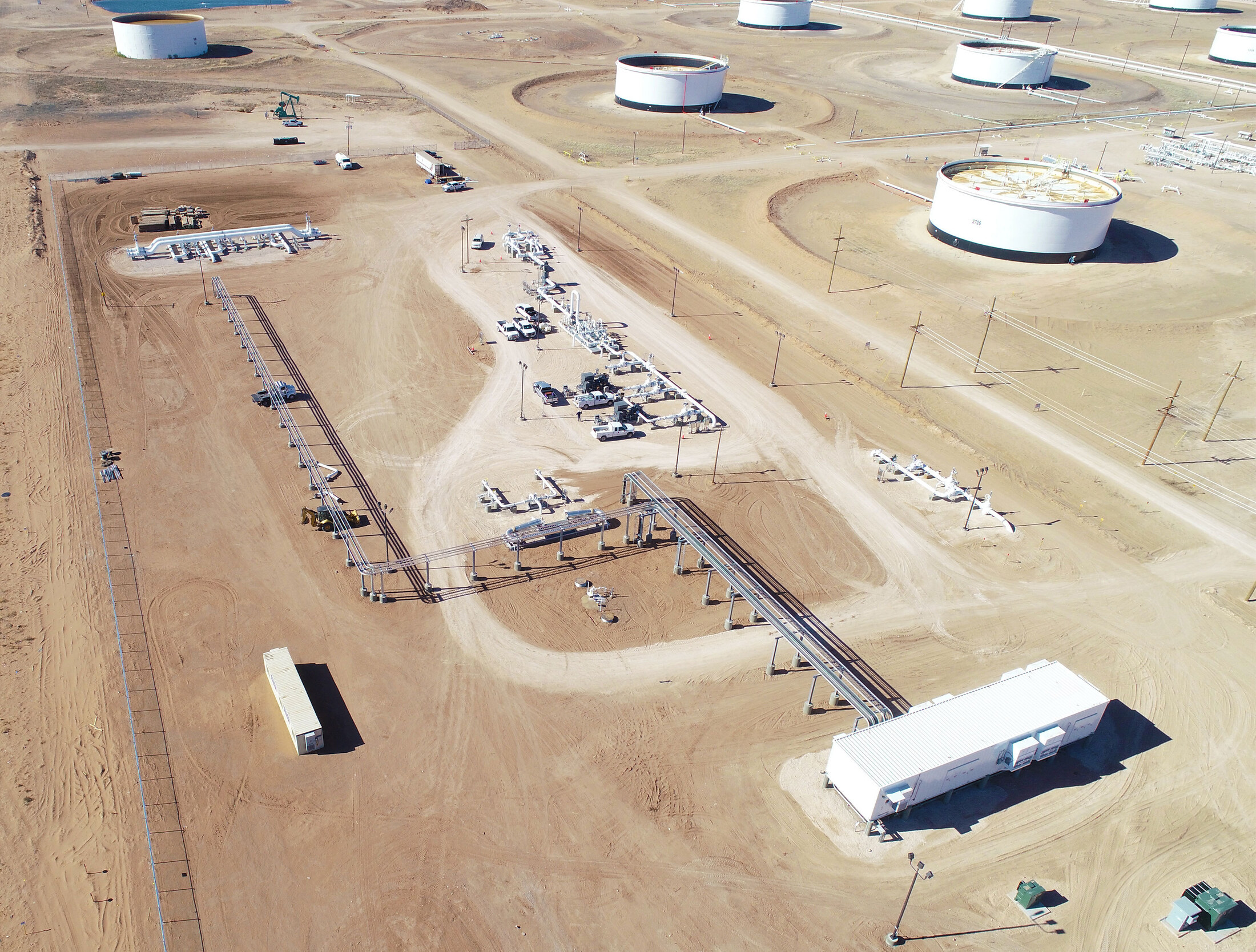 Aerial view of a West Texas crude oil storage and pipeline origination terminal
